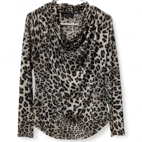 Like New! Karen Kane leopard print draped cowl neck Blouse Top - Picture 3 of 8